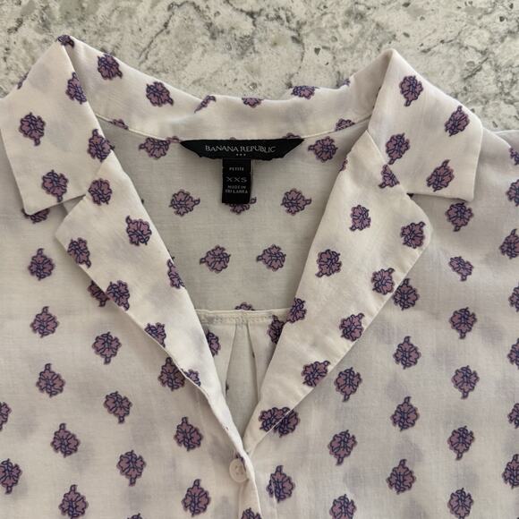 Banana Republic Block Print Button Down Top Size XXSP Petite Cotton Casual - Picture 6 of 11